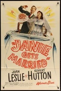 3b435 JANIE GETS MARRIED 1sh '46 Joan Leslie, Robert Hutton, Edward Arnold, wedding art!