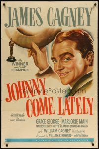 3b446 JOHNNY COME LATELY 1sh '43 James Cagney is a newspaperman/hobo helping an old lady!