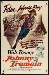 3b447 JOHNNY TREMAIN 1sh '57 Walt Disney, from the Esther Forbes novel, art of Hal Stalmaster!