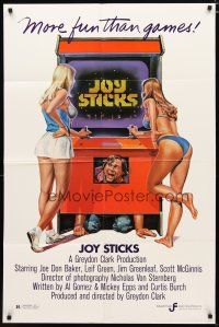 3b449 JOY STICKS 1sh '83 Joe Don Baker, art of sexy girls at arcade by C.W. Taylor!