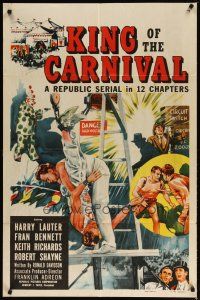 3b456 KING OF THE CARNIVAL 1sh '55 Republic serial, artwork of circus performers!
