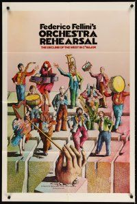 3b596 ORCHESTRA REHEARSAL 1sh '79 Federico Fellini's Prova d'orchestra, cool Bonhomme art!