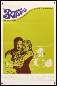 3b645 PRETTY POISON 1sh '68 cool artwork of psycho Anthony Perkins & crazy Tuesday Weld!