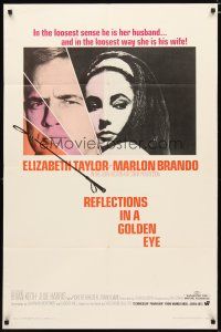 3b678 REFLECTIONS IN A GOLDEN EYE 1sh '67 Huston, cool image of Elizabeth Taylor & Marlon Brando!