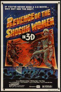 3b686 REVENGE OF THE SHOGUN WOMEN 1sh '82 cool 3-D artwork of female ninjas on theater screen!