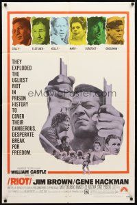 3b690 RIOT 1sh '69 Jim Brown & Gene Hackman escape from jail, ugliest prison riot in history!