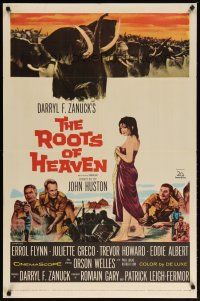 3b694 ROOTS OF HEAVEN 1sh '58 directed by John Huston, Errol Flynn & sexy Julie Greco in Africa!