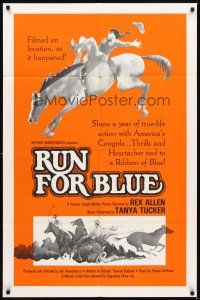 3b699 RUN FOR BLUE 1sh '77 art of cowboy Rex Allen on horseback, music by Tanya Tucker!