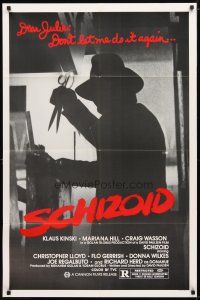 3b714 SCHIZOID 1sh '80 cool silhouette of crazed madman Klaus Kinski attacking with scissors!