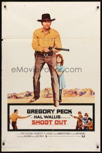 3b750 SHOOT OUT int'l 1sh '71 great full-length image of gunfighter Gregory Peck vs. 3 fast guns!