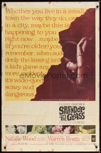 3b784 SPLENDOR IN THE GRASS 1sh '61 Natalie Wood kissing Warren Beatty, directed by Elia Kazan!