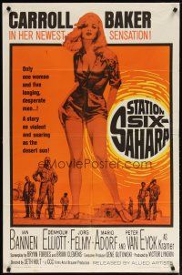 3b793 STATION SIX-SAHARA 1sh '64 super sexy Carroll Baker is alone with five men in the desert!