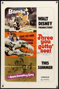 3b052 BAMBI/ONE DINOSAURS IS MISSING/APPLE DUMPLING GANG 1sh '75 Disney classics