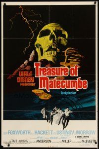 3b897 TREASURE OF MATECUMBE 1sh '76 Walt Disney, cool artwork of giant skull & gold coins!