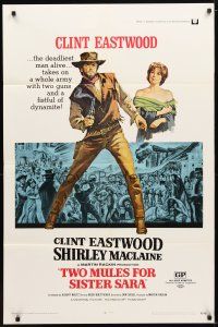 3b909 TWO MULES FOR SISTER SARA 1sh '70 art of gunslinger Clint Eastwood & Shirley MacLaine!