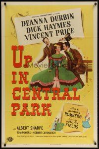 3b927 UP IN CENTRAL PARK 1sh '48 Vincent Price & Deanna Durbin in New York City!