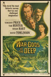 3b945 WAR-GODS OF THE DEEP 1sh '65 Vincent Price, Jacques Tourneur underwater sci-fi!