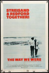 3b949 WAY WE WERE 1sh '73 Barbra Streisand & Robert Redford walk on the beach!