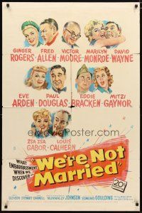 3b950 WE'RE NOT MARRIED 1sh '52 artwork of Ginger Rogers, young Marilyn Monroe & nine others!