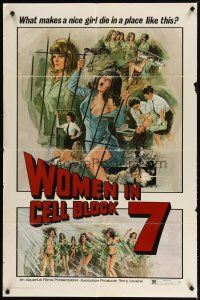 3b980 WOMEN IN CELL BLOCK 7 1sh '74 women-in-prison sex, violent & sexy artwork!