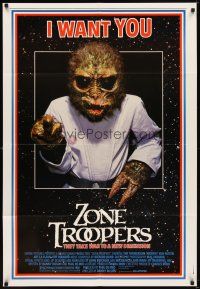 3b997 ZONE TROOPERS 1sh '85 Uncle Sam-like alien, parody of James Montgomery Flagg's I Want You!