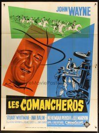 3c363 COMANCHEROS French 1p '61 different art of cowboy John Wayne by Grinsson, Michael Curtiz!
