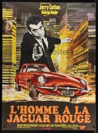 3c373 DEATH IN THE RED JAGUAR French 1p '68 George Nader, cool car art by Saukoff!