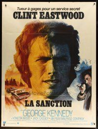 3c387 EIGER SANCTION French 1p '75 cool different art of Clint Eastwood by Jean Mascii!