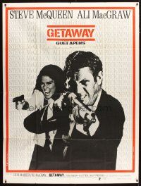 3c429 GETAWAY French 1p '73 cool image of Steve McQueen & Ali McGraw with guns, Sam Peckinpah!