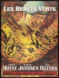 3c446 GREEN BERETS French 1p '68 best different art of John Wayne in Vietnam War by Jean Mascii!