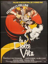 3c483 LA DOLCE VITA French 1p R70s Federico Fellini, cool different montage art by Rene Gruau!
