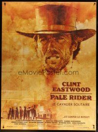 3c542 PALE RIDER French 1p '85 great artwork of cowboy Clint Eastwood by C. Michael Dudash!