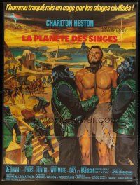 3c555 PLANET OF THE APES French 1p '68 art of enslaved Charlton Heston by Jean Mascii!