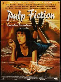 3c568 PULP FICTION French 1p '94 Quentin Tarantino, close up of sexy Uma Thurman in bed!