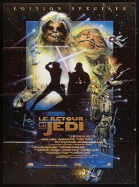3c580 RETURN OF THE JEDI French 1p R97 George Lucas classic, cool art by Drew Struzan!