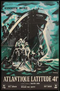 3c302 NIGHT TO REMEMBER French 31x47 '58 English Titanic biography, different Trambouze art!