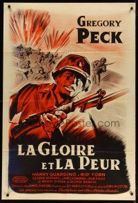 3c304 PORK CHOP HILL French 31x47 '59 different art of Korean War soldier Gregory Peck!