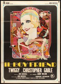 3c149 BOY FRIEND Italian 1p '72 cool art of sexy Twiggy by Dick Ellescas, directed by Ken Russell!