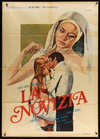 3c213 LA NOVIZIA Italian 1p '75 outrageous art of half-naked nun Gloria Guida by Luca Crovato!