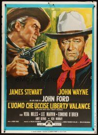 3c232 MAN WHO SHOT LIBERTY VALANCE Italian 1p '63 John Wayne & James Stewart, Ford, different art!