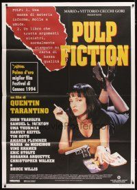 3c257 PULP FICTION Italian 1p '94 Quentin Tarantino, close up of sexy Uma Thurman smoking!