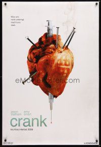 3e058 CRANK teaser DS German 27x40 '06 Jason Statham, wild image of abused heart!