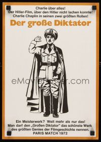 3e075 GREAT DICTATOR German 12x17 R72 Charlie Chaplin directs and stars, wacky WWII comedy!
