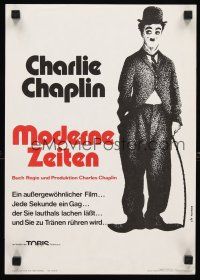 3e077 MODERN TIMES German 12x17 R70s great Kouper artwork of Charlie Chaplin with cane!