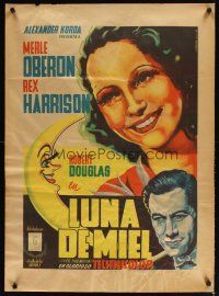 3e018 OVER THE MOON Mexican poster '46 Merle Oberon, Rex Harrison, Vargas Ocampo art!