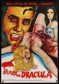 3e001 SCARS OF DRACULA Pakistani '70 art of bloody vampire Christopher Lee, Hammer horror!