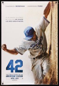 3f014 42 teaser DS 1sh '13 baseball, image of Chadwick Boseman as Jackie Robinson sliding home!
