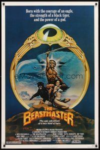 3f083 BEASTMASTER 1sh '82 cool fantasy art of barechested Marc Singer & sexy Tanya Roberts!