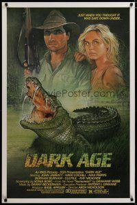 3f185 DARK AGE 1sh '87 John Jarratt, Nikki Coghill, Ernste art of crocodile horror down under!