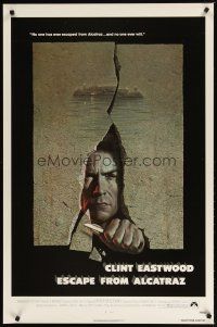 3f234 ESCAPE FROM ALCATRAZ 1sh '79 cool artwork of Clint Eastwood busting out by Lettick!